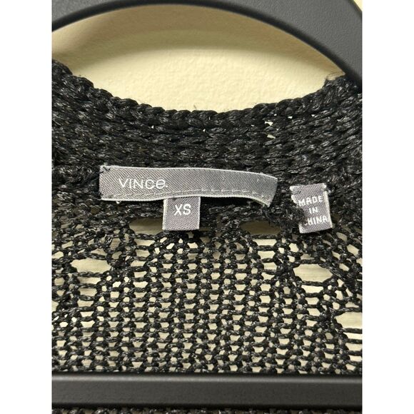 VINCE 100% Linen Open, Nubby Knit Open Front Cardigan Sweater Black - Picture 5 of 7